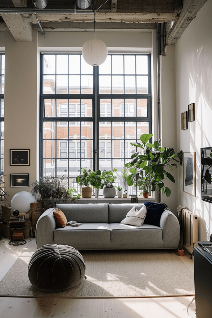 A Gray Sofa in an Industrial Setting