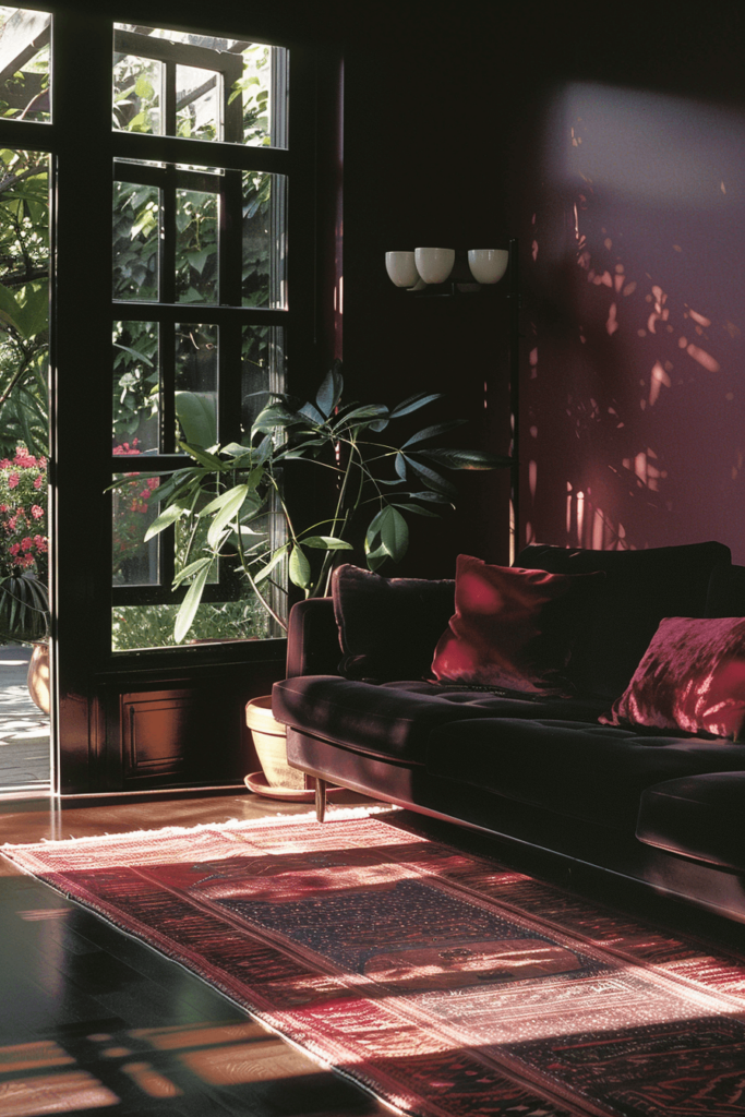 Black and Burgundy Living Room