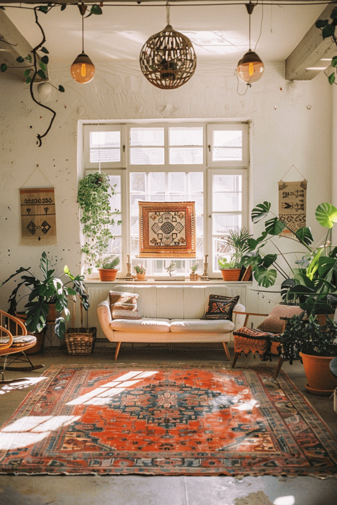 Boho Style Living Room With Vintage Rugs