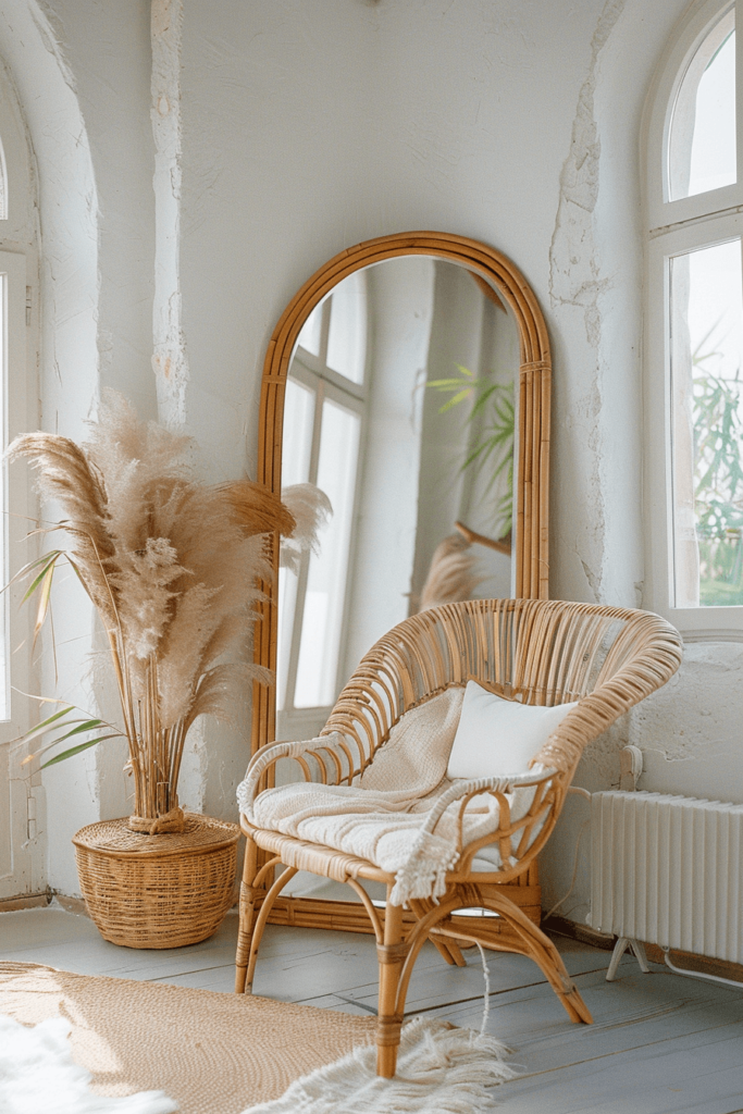 Boho Style Rattan Mirror