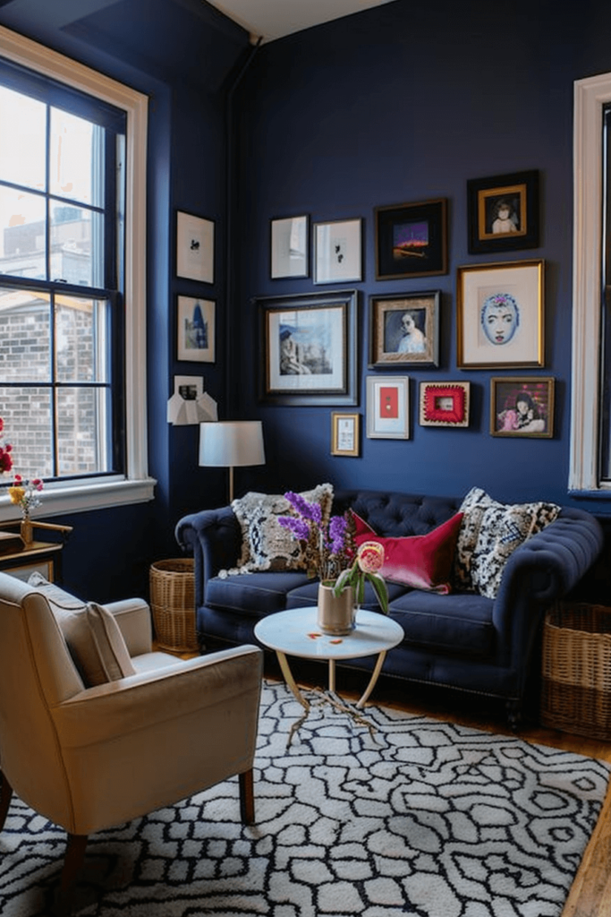 Dark Blue Walls & Gallery Wall