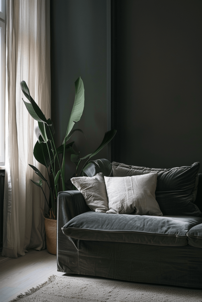 Dark Gray Sofa with Cream Accent