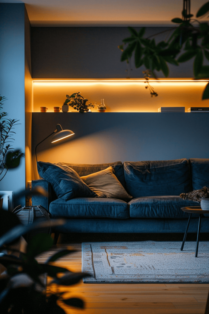 Dark Gray and Blue Living Room