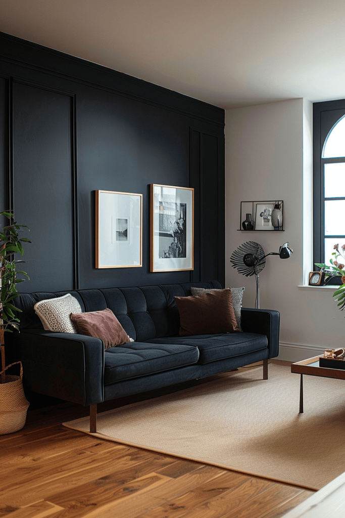 Single Black Wall in a Dark Living Room