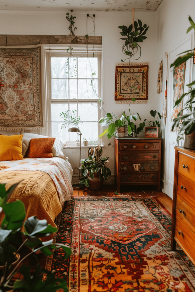 Vintage Rugs in a Boho Bedroom