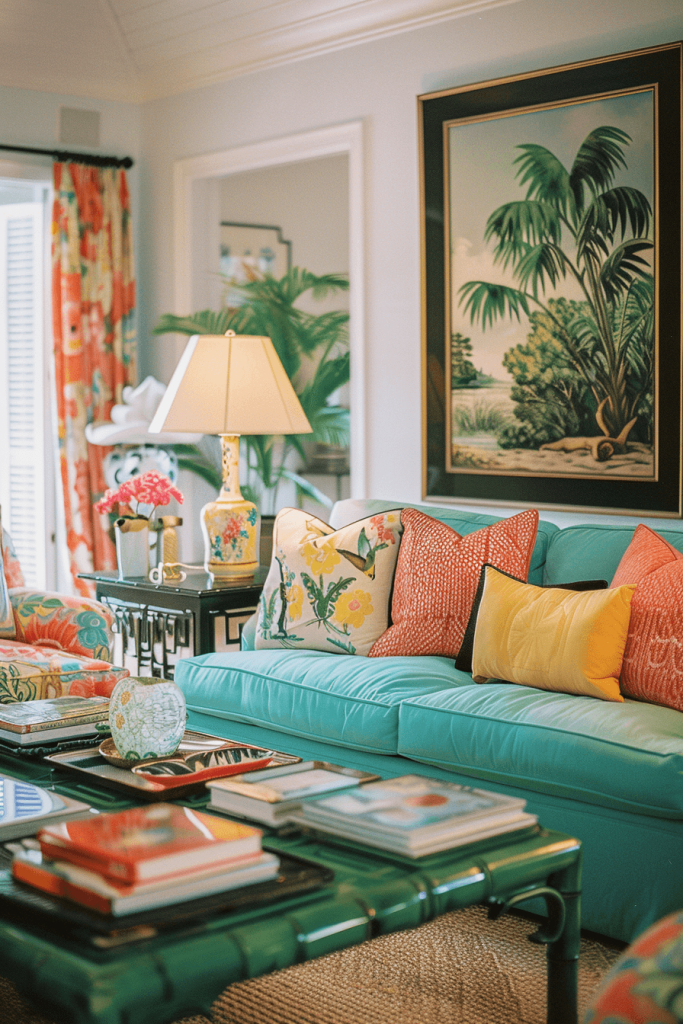 Beachy Blue and Green Living Room