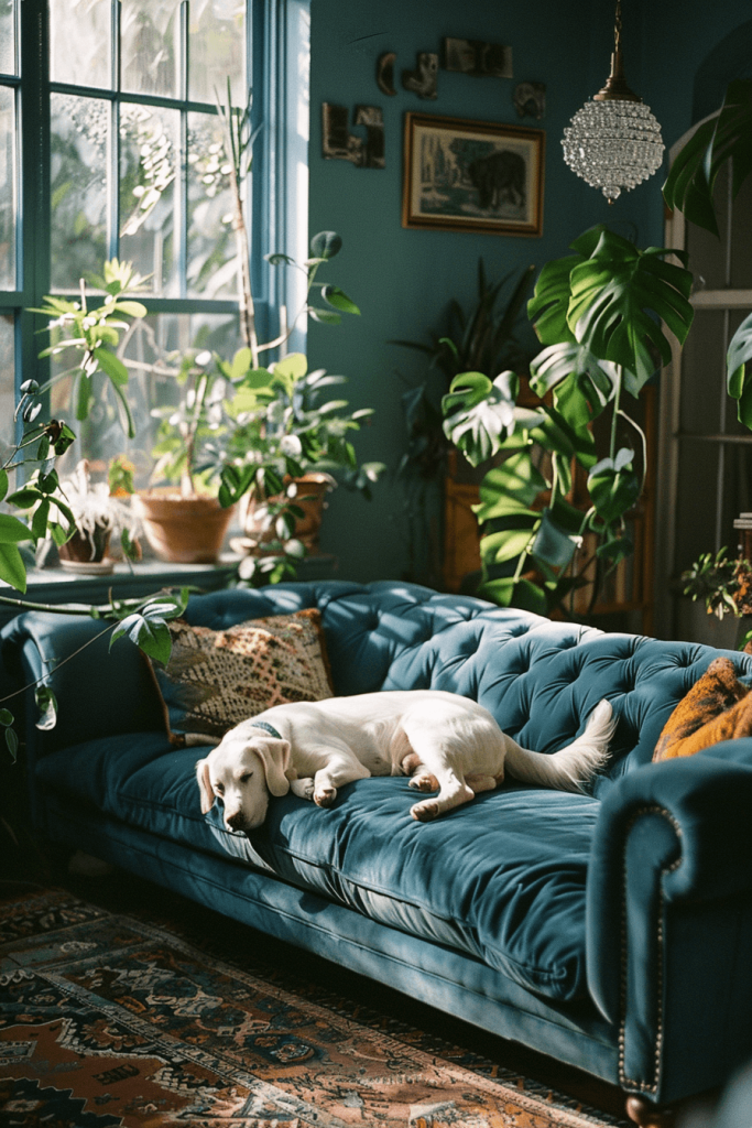 Blue and Green Boho Living Room