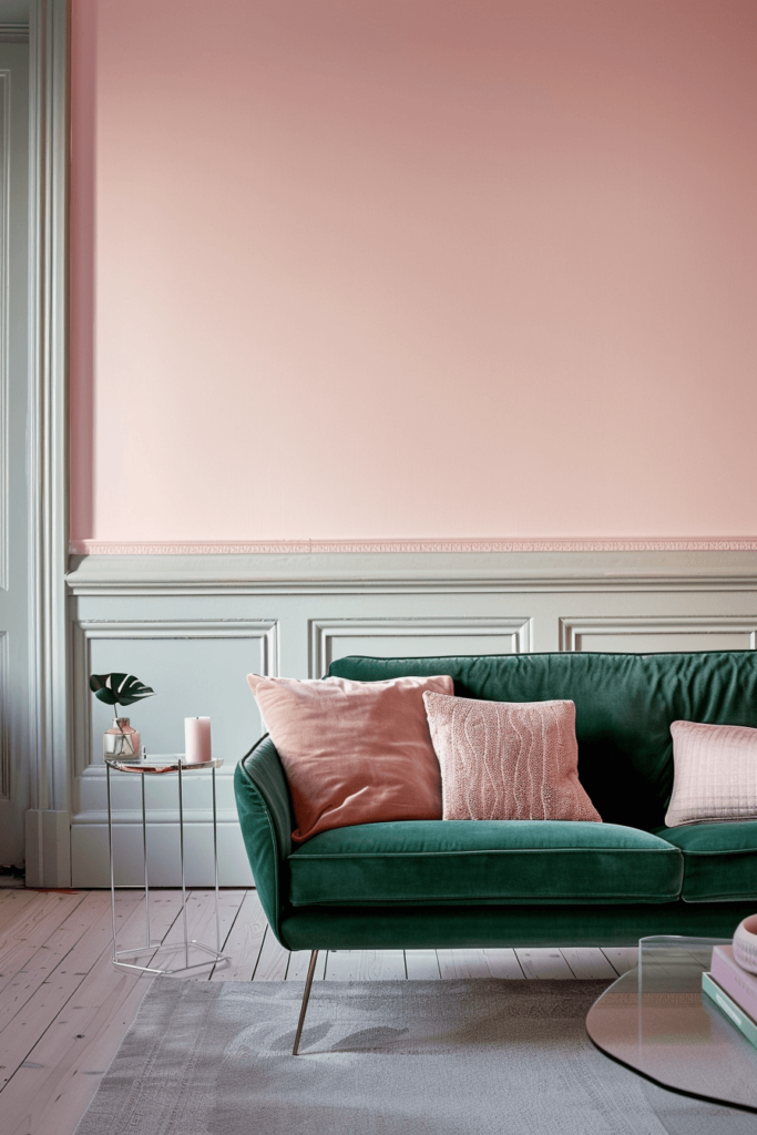 Combine a Green Couch with Blush Pink Walls