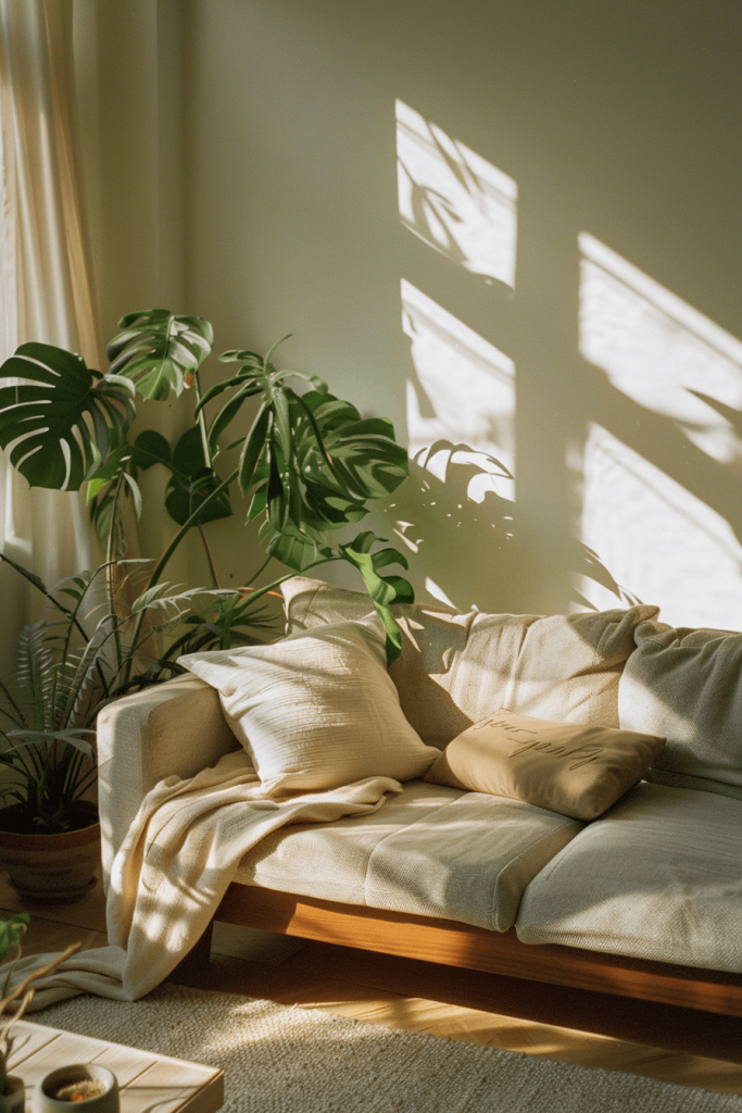 Earthy Living Room with a Grey Couch