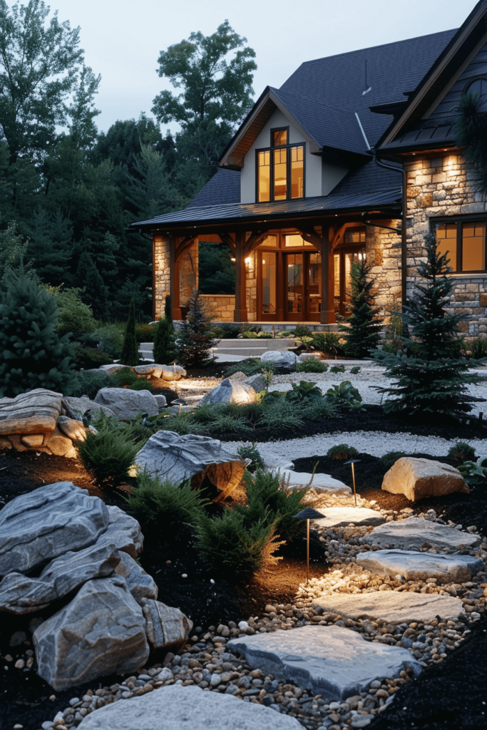 Front Yard Landscaping Idea with Rocks