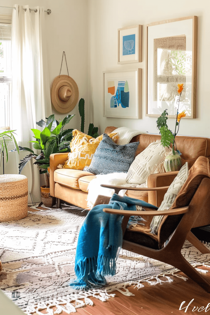 Layered Rugs in a Boho Chic Living Room