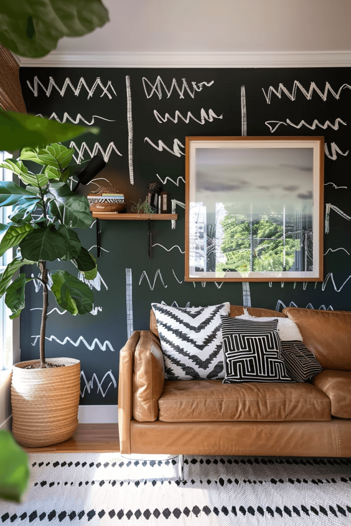 Leather Couch & Graphic Wall