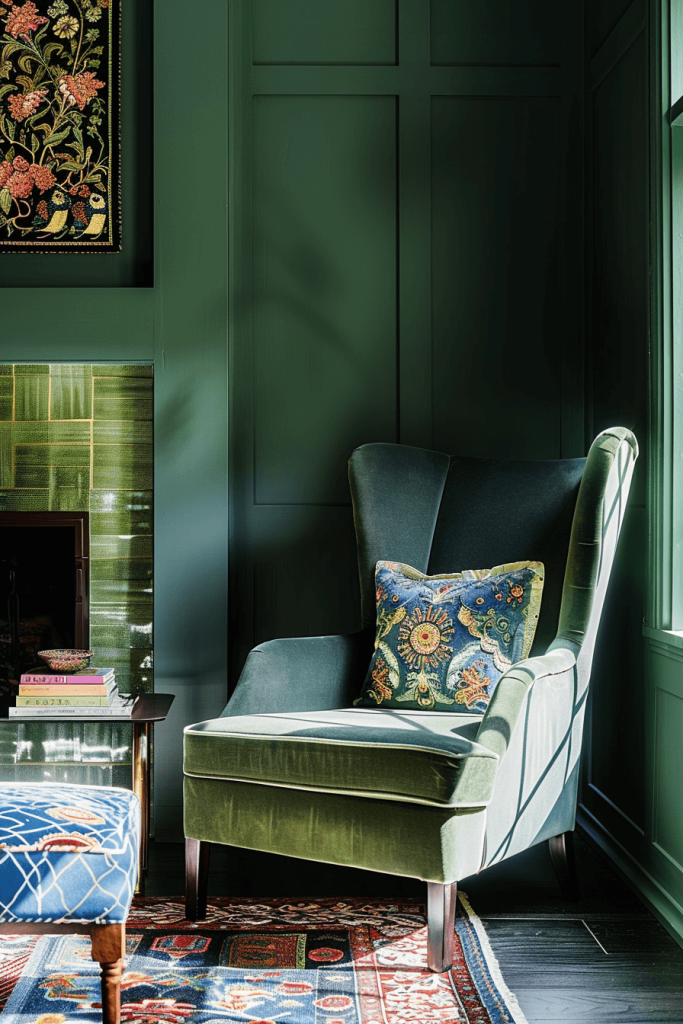 Moody Dark Shades of Green Living Room