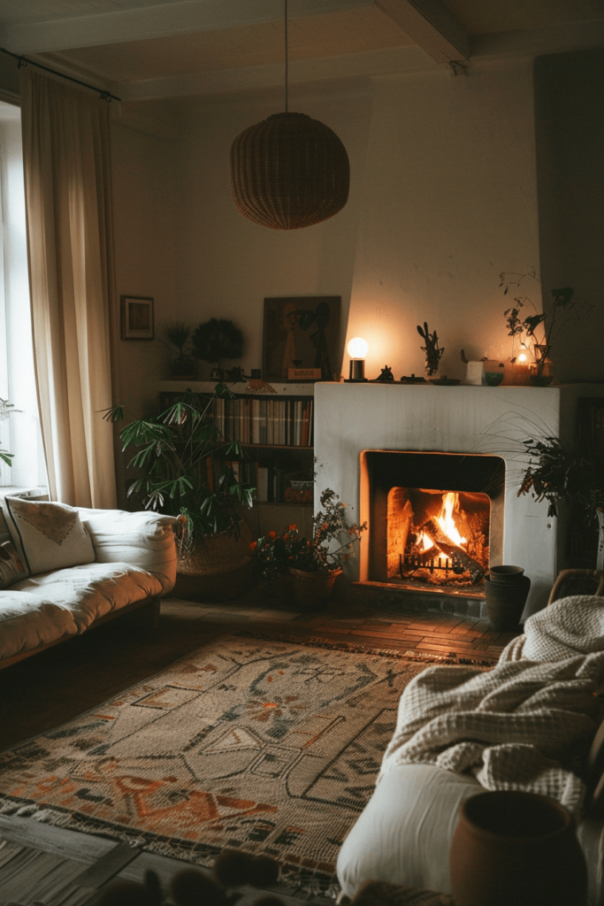 Moody Living Room with Fireplace