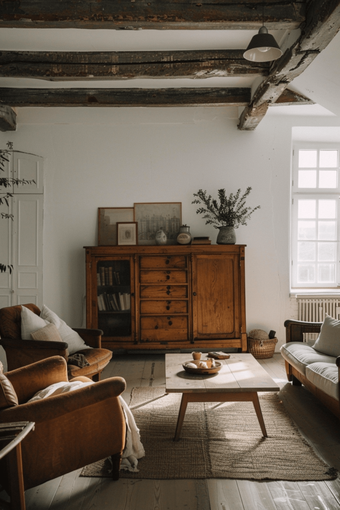 Moody Living Room with White Walls