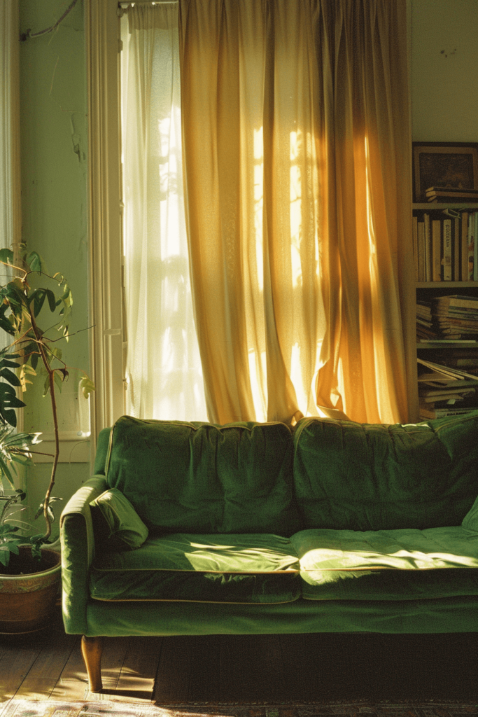 Perfect Curtains for a Green Couch Living Room