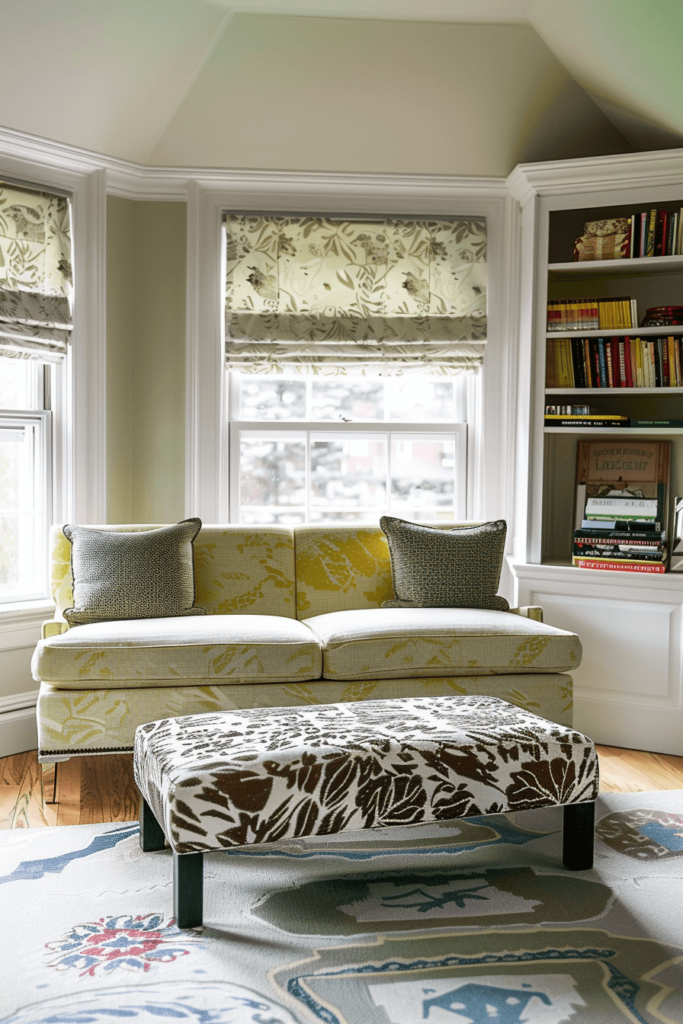 Reupholstered Ottoman in a Small Living Room