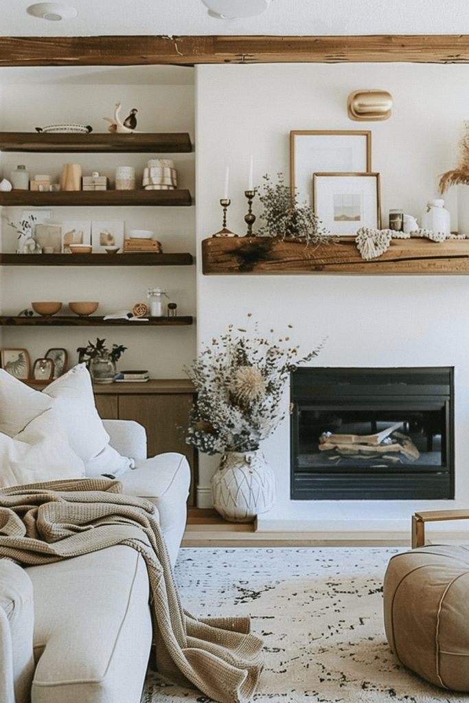 Rustic Beam Mantel Farmhouse Living Room