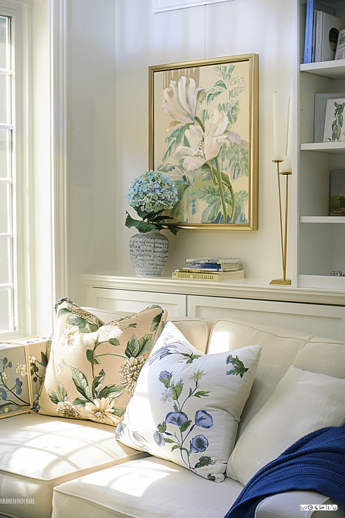 Use Floral Pillows and Vibey Paintings