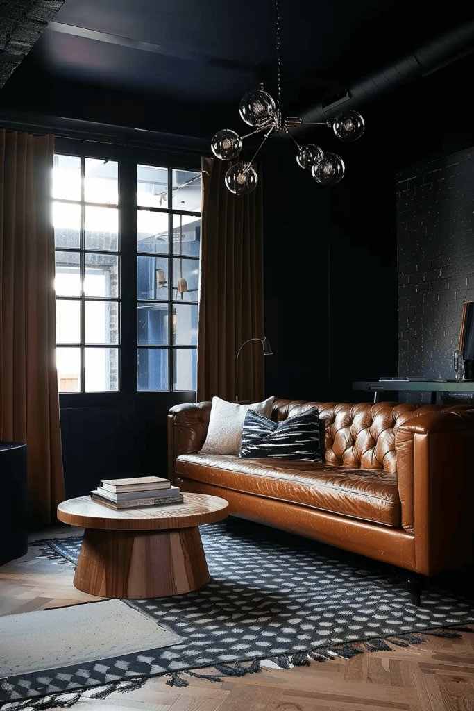 Warm Leather Couch to Dress Up a Dark Room