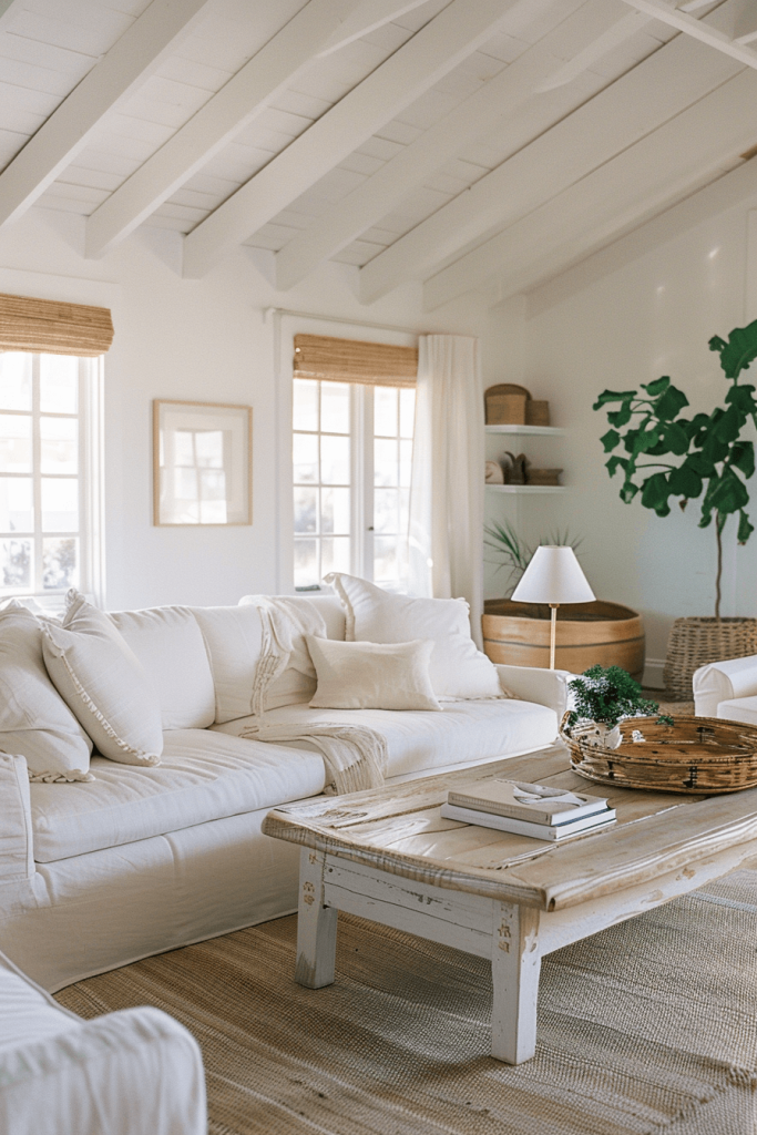 White Coastal Cottage Living Room